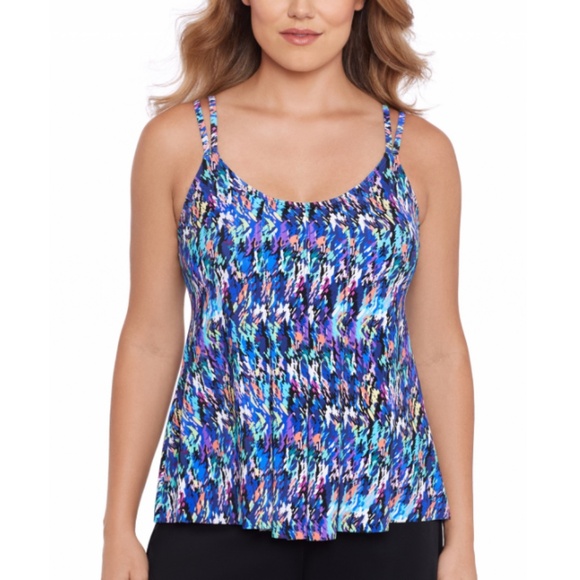 NWT Swim Solutions Women's Printed Pleated Tankini Top, Rainbow Rain - Picture 1 of 3